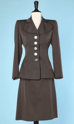 Tailleur jupe 1940 en lainage gris taupe