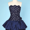 Robe 1980 en faille de soie bleu marine Victor Costa