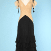 Robe longue 1930 en mousseline noire et dentelle beige