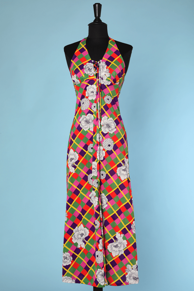 Robe longue 1960 en jersey multicolore dos nu