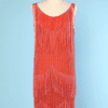 Robe 1925 en soie orange et franges de perles oranges et blanches