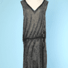 Robe 1925 en voile de coton noir brodé de perles noires et blanches