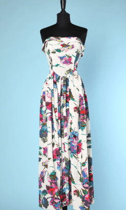 Alternative view of Robe longue bustier et boléro 1940 blanc imprimé de bouquets de fleurs