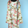 Robe longue 1960 en soie broché bleu ciel et étole assortie