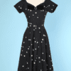 Robe 1950 en coton noir à pois blancs