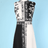 Robe 1960 1970 en jersey de laine bicolore brodé