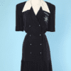 robe vintage en viscose marine col blanc étoile or Escada