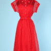 Robe 1950 en voile de nylon rouge à pois blancs