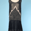 Robe 1925 en mousseline marine et rose brodée de perles et strass