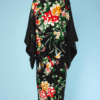 Kimono en soie vert noir brodé de fleurs multicolores