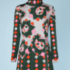 Mini robe 1970 en polyamide vert imprimé