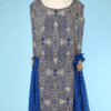 Robe 1925 art déco en crêpe bleu tissé or et gris argent
