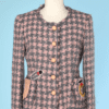Veste 1990 en lainage tissé rose et gris à carreaux Moschino