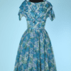 Robe 1950 de cocktail en voile de nylon imprimé