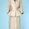 Tailleur bar 1947 en lainage et soie écru chiné gris Lilli Ann