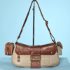 Sac vintage Christian Dior en toile beige et cuir marron