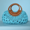 Sac 1950 en osier et ficelle bleu turquoise