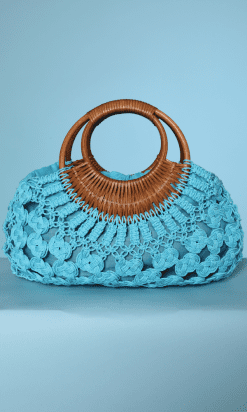 Sac 1950 en osier et ficelle bleu turquoise
