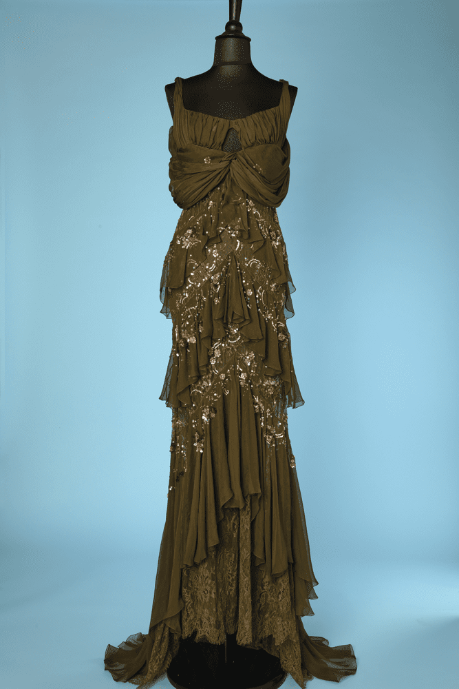 n9201_robe_vintage_longue_mousseline_vert_bronze_dentelle_brodee_paillettes_perles_john_galliano_t38_pic002a