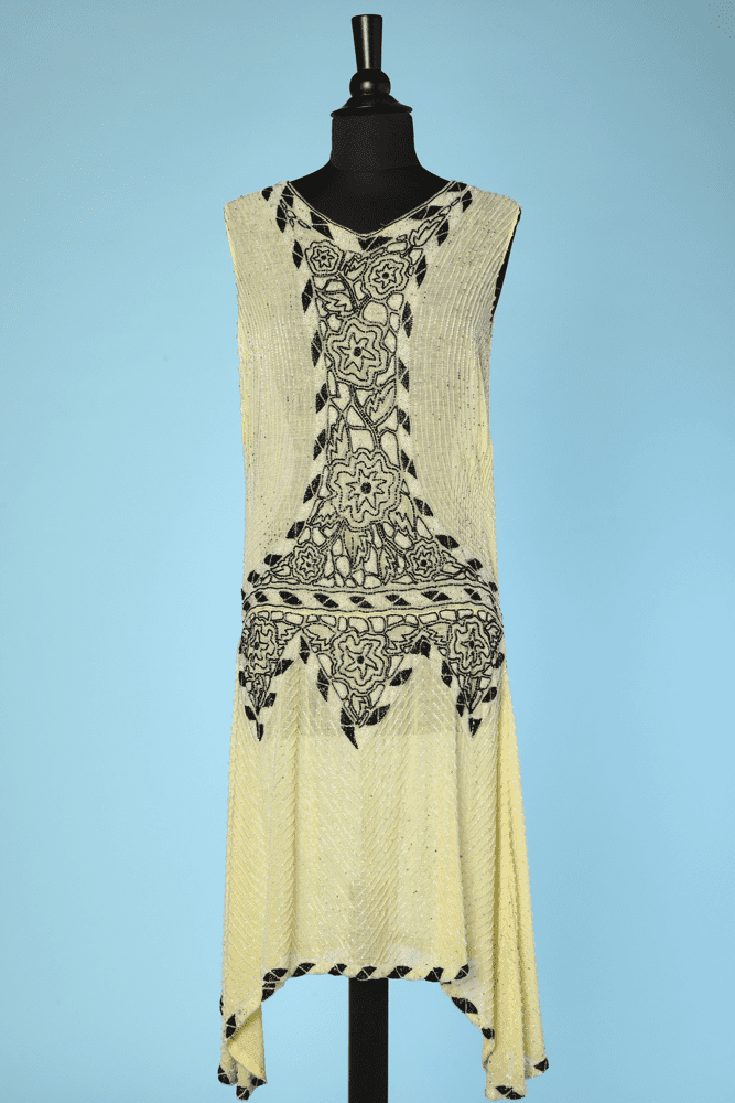 Robe 1925 en voile de coton jaune perlé