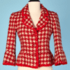 Veste 1990 en lainage tissé rouge et blanc à carreaux Moschino