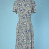 Robe 1940 en rayonne vert amande imprimé blanc turquoise et mauve