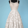 Robe 1950 en organdi gris perle brodé Jacques Heim