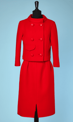 Tailleur 1960 en lainage rouge Pierre Cardin