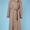 Manteau 1990 en lainage beige et liseré rouge