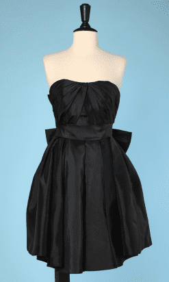 Robe bustier en faille de soie noire 1980