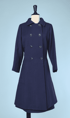 Tailleur manteau et jupe 1960 en jersey de laine marine