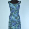 Robe 1960 d'été en coton bleu et vert imprimé de fleurs
