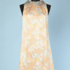 Robe de cocktail 1960 imprimée de couleurs pastels et col brodé
