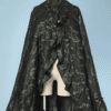 Cape XIXème en soie jacquard noir et vert