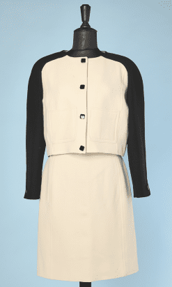 Tailleur 1980 en jersey de laine noir et blanc griffé Courrèges