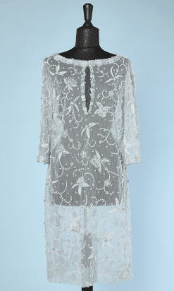 Robe 1960 en tulle bleue ciel perlée