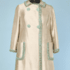 Tailleur robe et manteau 1960 en soie ivoire brodé de perles Joseph the Furrier