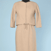 Tailleur robe et boléro 1960 en lainage beige rosé