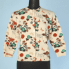 Gilet 1950 en lainage écru imprimé de roses et feuillages