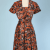 Robe 1950 en coton orange imprimé noir et blanc