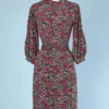 Robe 1930 en soie noire imprimée de volutes roses et grises