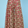 Pantalon 1970 en soie rose recouvert de dentelle brodée or