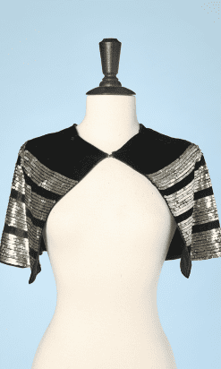 Petite cape du soir 1930 en velours de soie et paillettes argentées