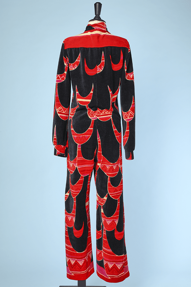 Combinaison pantalon 1970 en velours noir et orange – Image 4