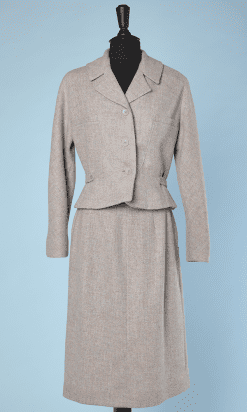 Tailleur 1950 en lainage gris et rose