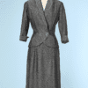 Tailleur 1940-50 en soie grise floquée