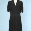 Robe  1940 en crêpe noir à franges