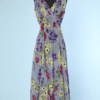 Robe longue 1930 en mousseline bleue imprimé de fleurs