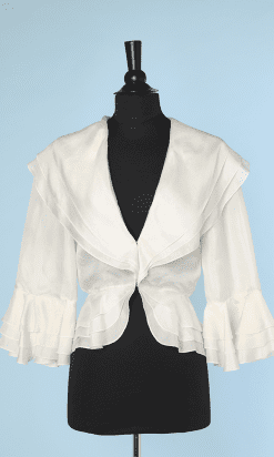 Chemisier vintage en soie blanche et volants