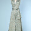 Tailleur pantalon 1970 en satin turquoise lamé or